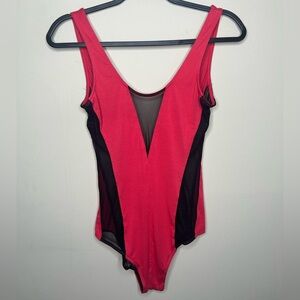 Urban Outfitters Silence + Noise Low Back Red Black Mesh Bodysuit Size Medium